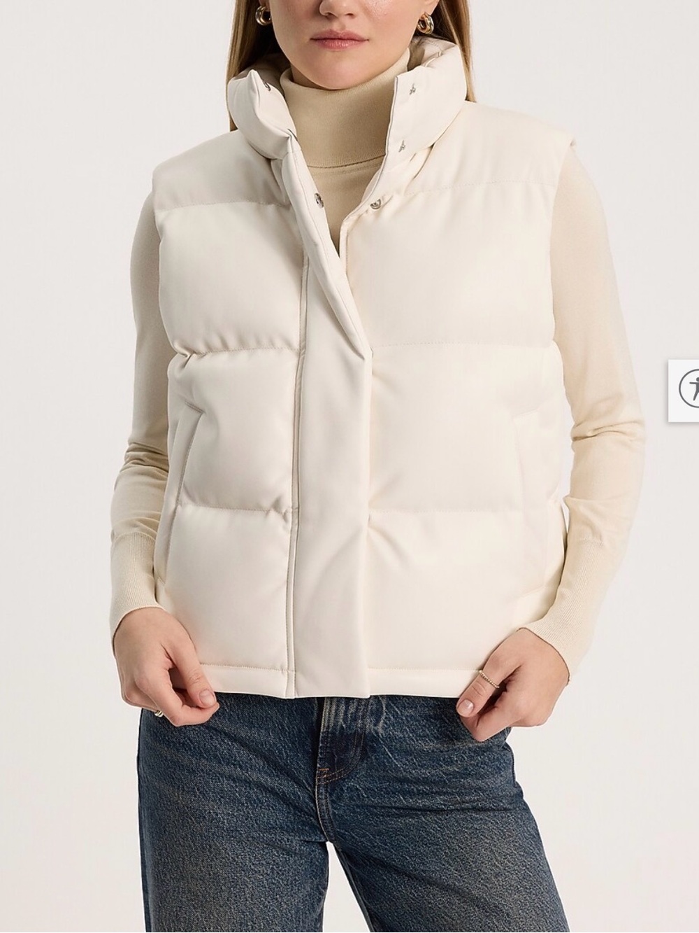 Express Women’s Cream Faux Leather Vegan Puffer Vest